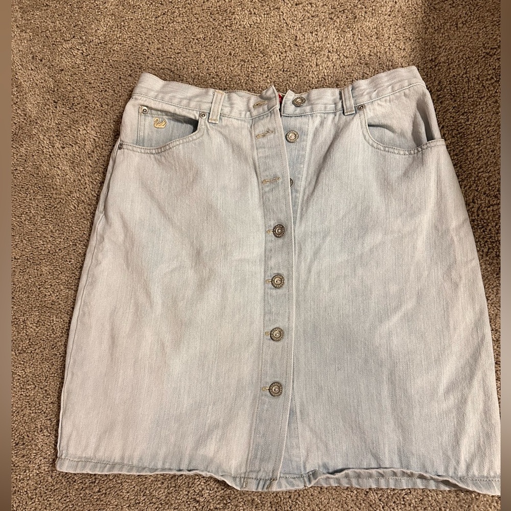Gloria Vanderbilt Light Blue Button-Front A-Line Skirt